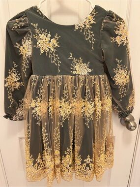 The Paper Doll 8 Green & Gold Lace Dress